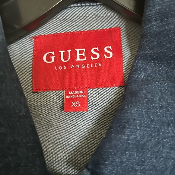 Guess Blue Denim Mini Dress with Polo Collar and Cap Sleeves - Picture 2 of 4